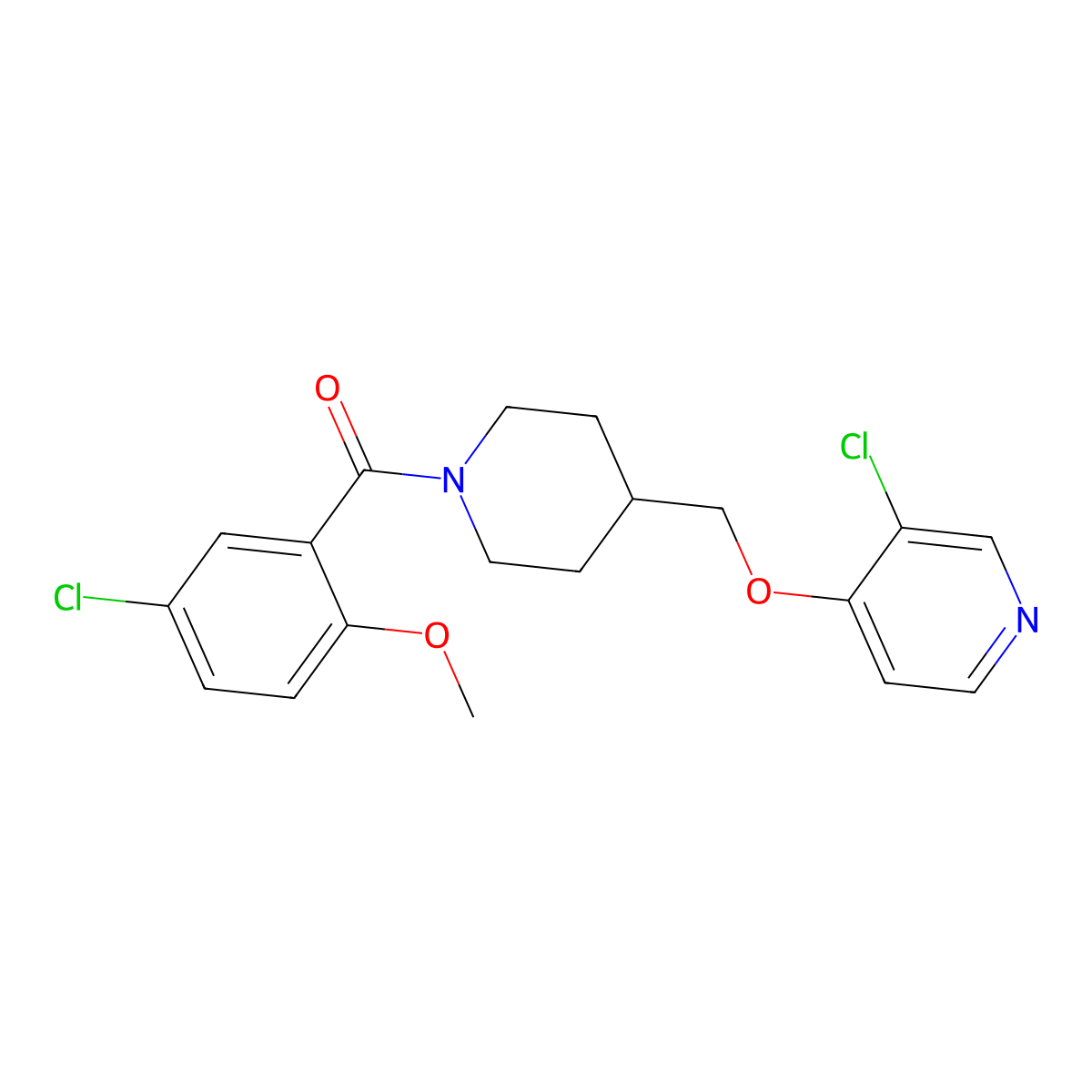 3-Chloro-4-{[1-(5-chloro-2-methoxybenzoyl)piperidin-4-yl]methoxy}pyridine molecular structure, CAS 2640980-10-3