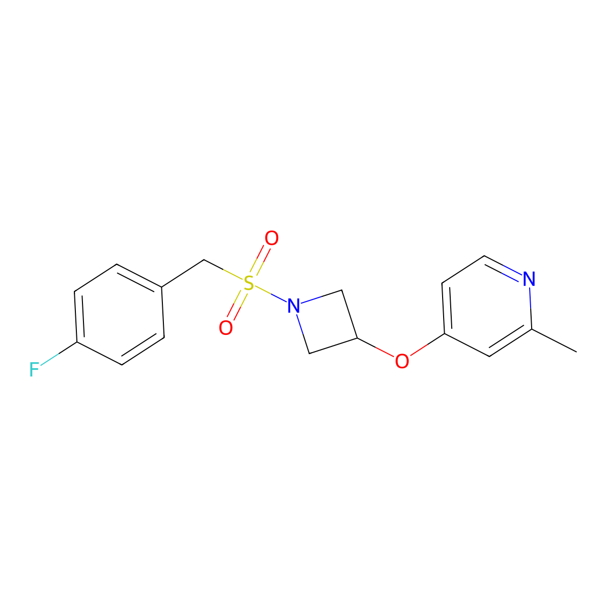 4-({1-[(4-Fluorophenyl)methanesulfonyl]azetidin-3-yl}oxy)-2-methylpyridine molecular structure, CAS 2640980-14-7