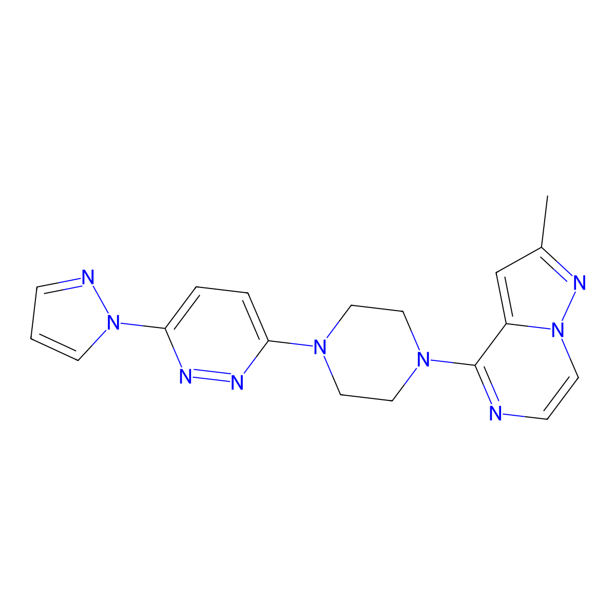 3-(4-{2-methylpyrazolo[1,5-a]pyrazin-4-yl}piperazin-1-yl)-6-(1H-pyrazol-1-yl)pyridazine molecular structure, CAS 2640980-19-2