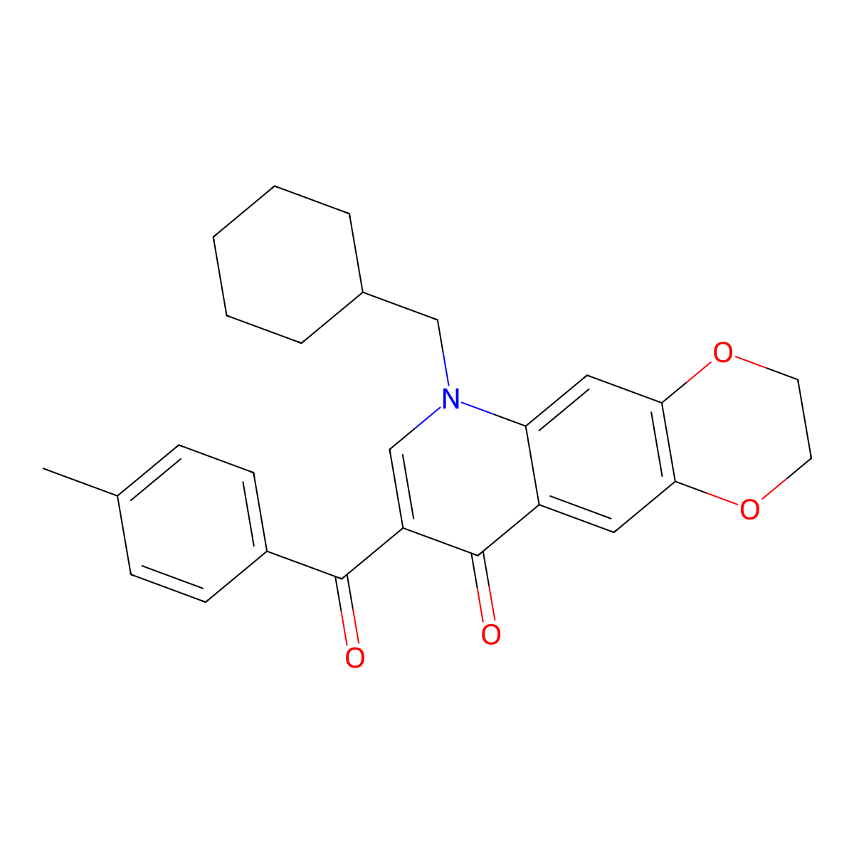 6-(cyclohexylmethyl)-8-(4-methylbenzoyl)-2H,3H,6H,9H-[1,4]dioxino[2,3-g]quinolin-9-one molecular structure, CAS 2640980-22-7