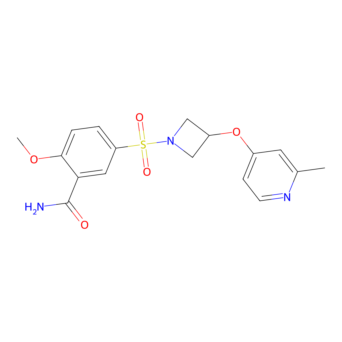2-Methoxy-5-({3-[(2-methylpyridin-4-yl)oxy]azetidin-1-yl}sulfonyl)benzamide molecular structure, CAS 2640980-26-1