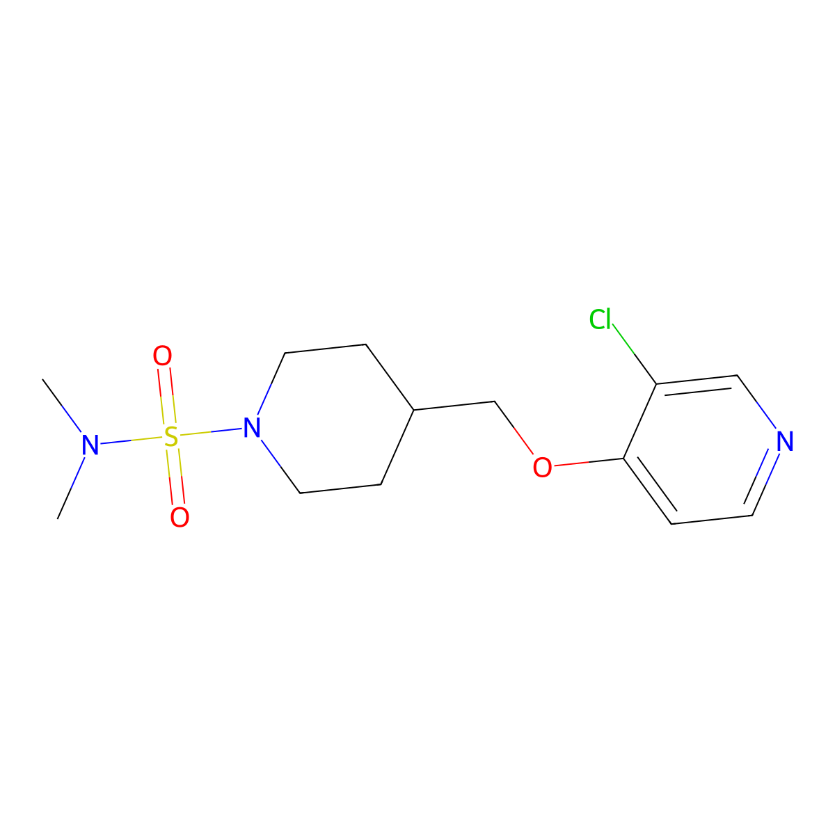 4-{[(3-chloropyridin-4-yl)oxy]methyl}-N,N-dimethylpiperidine-1-sulfonamide molecular structure, CAS 2640980-27-2