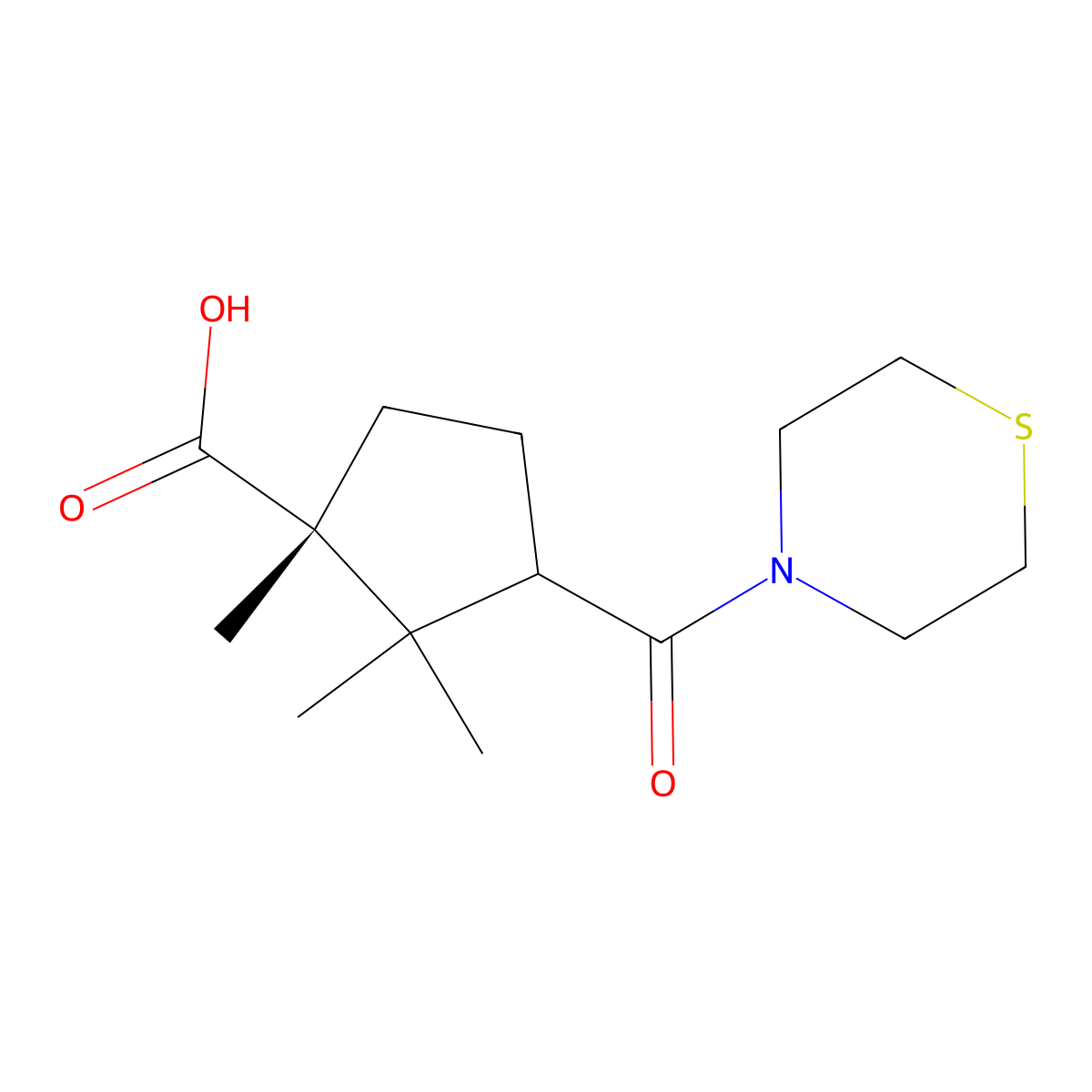 (1R)-1,2,2-trimethyl-3-(thiomorpholine-4-carbonyl)cyclopentane-1-carboxylic acid molecular structure, CAS 2640981-86-6