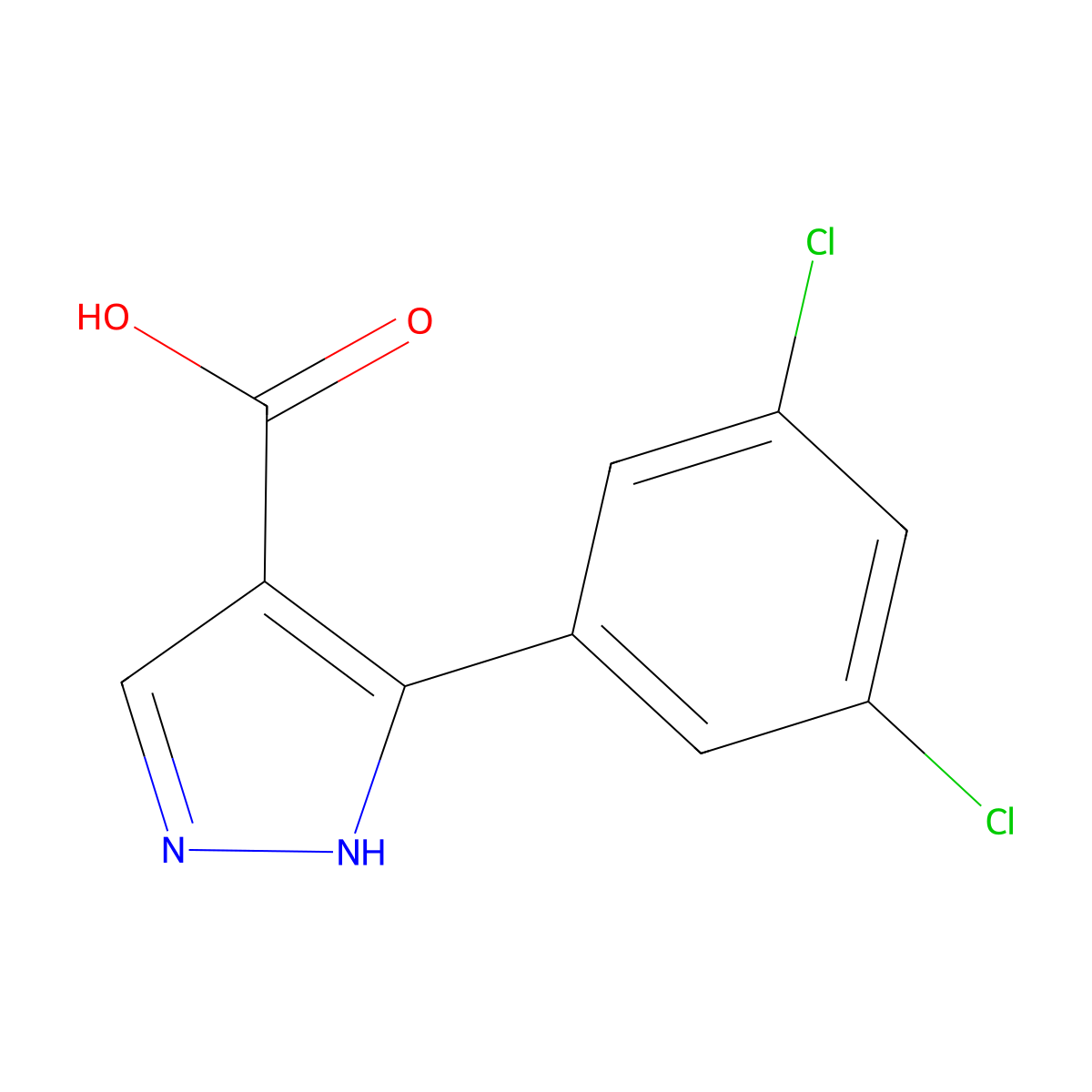 5-(3,5-Dichlorophenyl)-1H-pyrazole-4-carboxylic acid molecular structure, CAS 2641210-86-6