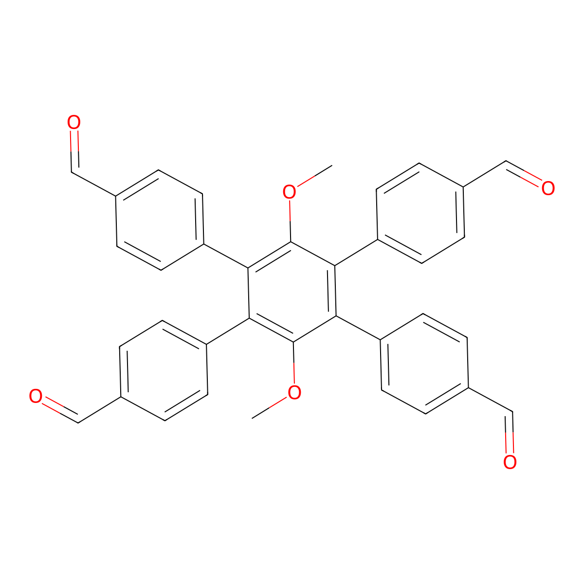 4',5'-Bis(4-formylphenyl)-3',6'-dimethoxy-[1,1':2',1''-terphenyl]-4,4''-dicarbaldehyde molecular structure, CAS 2641225-00-3