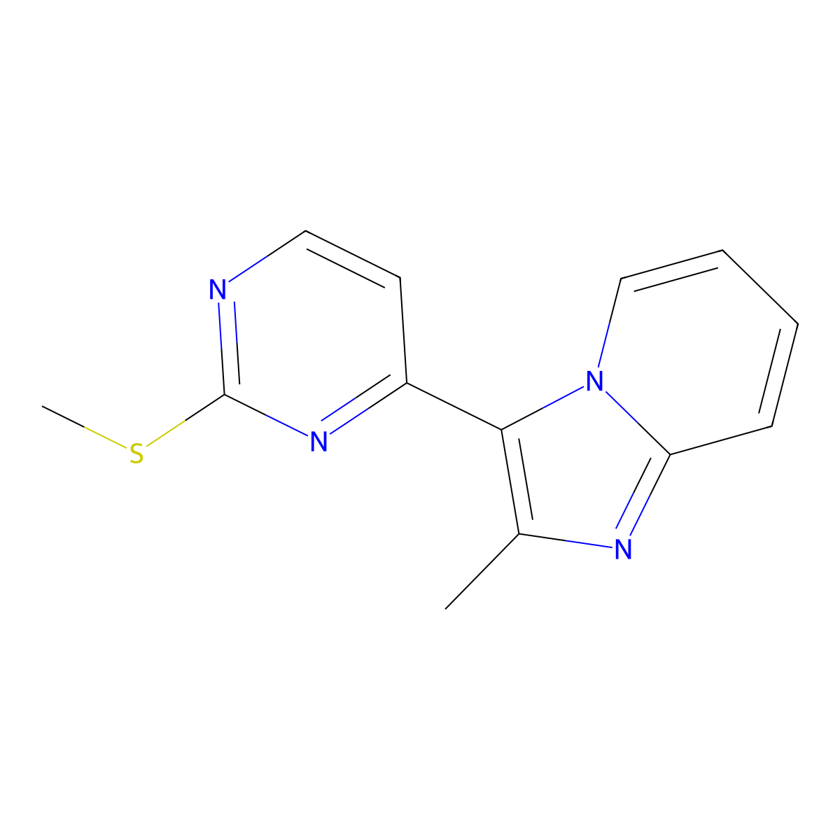 2-Methyl-3-(2-(methylthio)pyrimidin-4-yl)imidazo[1,2-a]pyridine molecular structure, CAS 264127-50-6