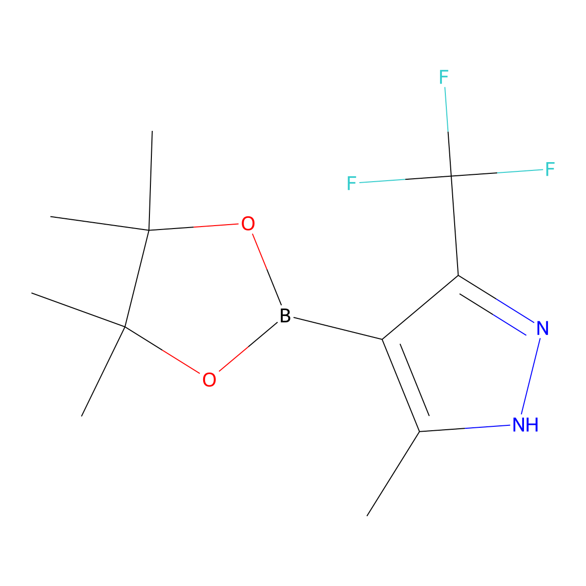 3-Methyl-4-(4,4,5,5-tetramethyl-1,3,2-dioxaborolan-2-yl)-5-(trifluoromethyl)-1H-pyrazole molecular structure, CAS 2641339-69-5