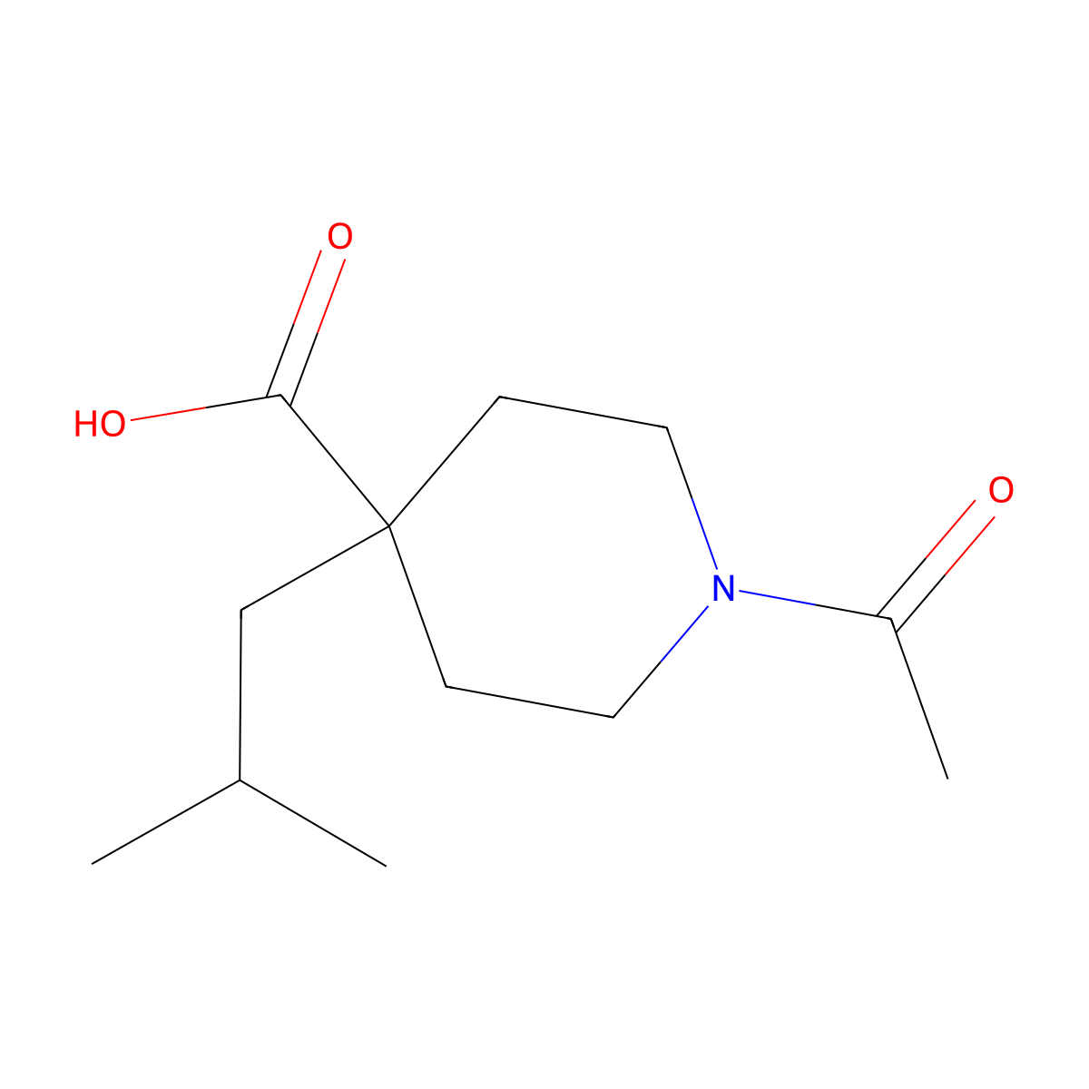 1-Acetyl-4-(2-methylpropyl)piperidine-4-carboxylic acid molecular structure, CAS 2641399-53-1