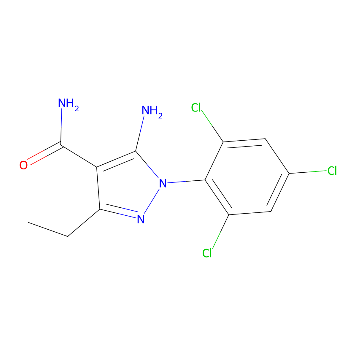 5-Amino-3-ethyl-1-(2,4,6-trichlorophenyl)pyrazole-4-carboxamide molecular structure, CAS 264141-05-1