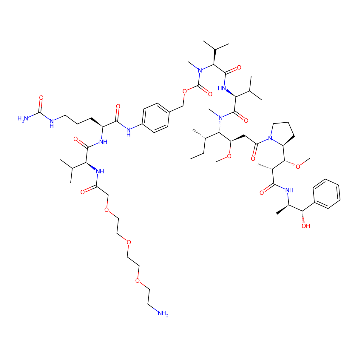 NH2-Peg3-VC-pab-mmae molecular structure, CAS 2641442-97-7