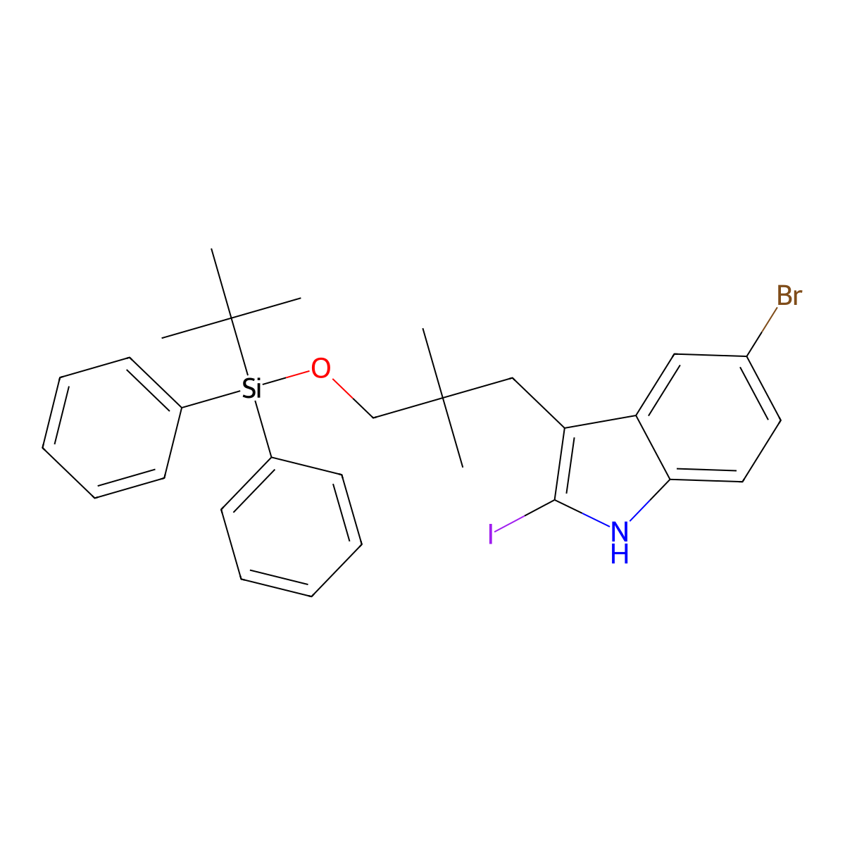 5-Bromo-3-(3-((tert-butyldiphenylsilyl)oxy)-2,2-dimethylpropyl)-2-iodo-1H-indole molecular structure, CAS 2641451-43-4