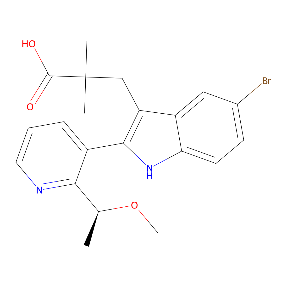 5-Bromo-2-[2-[(1S)-1-methoxyethyl]-3-pyridinyl]-alpha,alpha-dimethyl-1H-indole-3-propanoic acid molecular structure, CAS 2641451-49-0