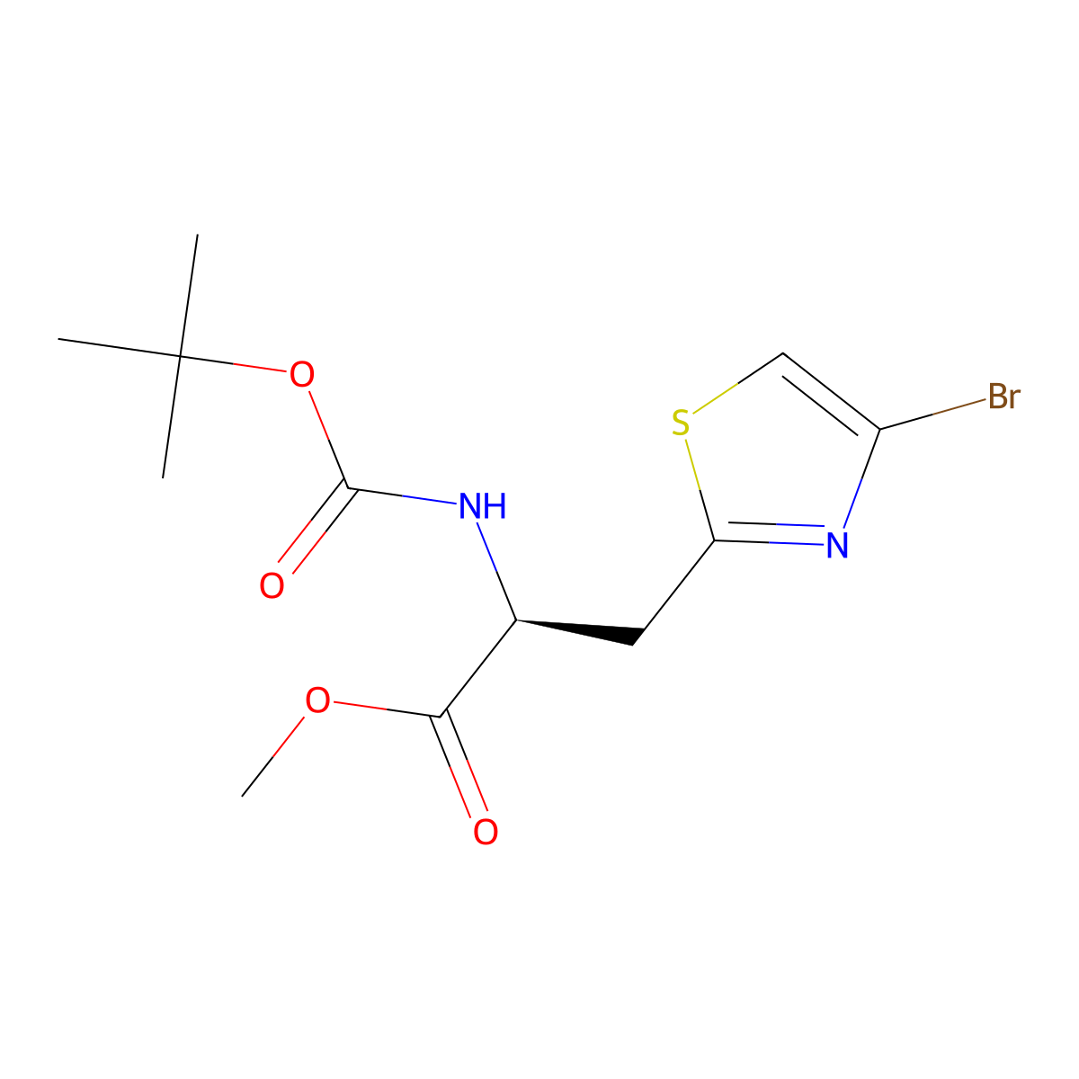 Methyl (S)-3-(4-bromothiazol-2-yl)-2-((tert-butoxycarbonyl)amino)propanoate molecular structure, CAS 2641451-73-0