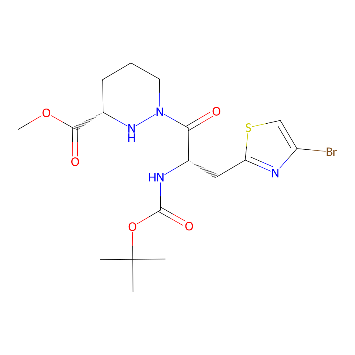 Methyl (S)-1-((S)-3-(4-bromothiazol-2-yl)-2-((tert-butoxycarbonyl)amino)propanoyl)hexahydropyridazine-3-carboxylate molecular structure, CAS 2641451-75-2