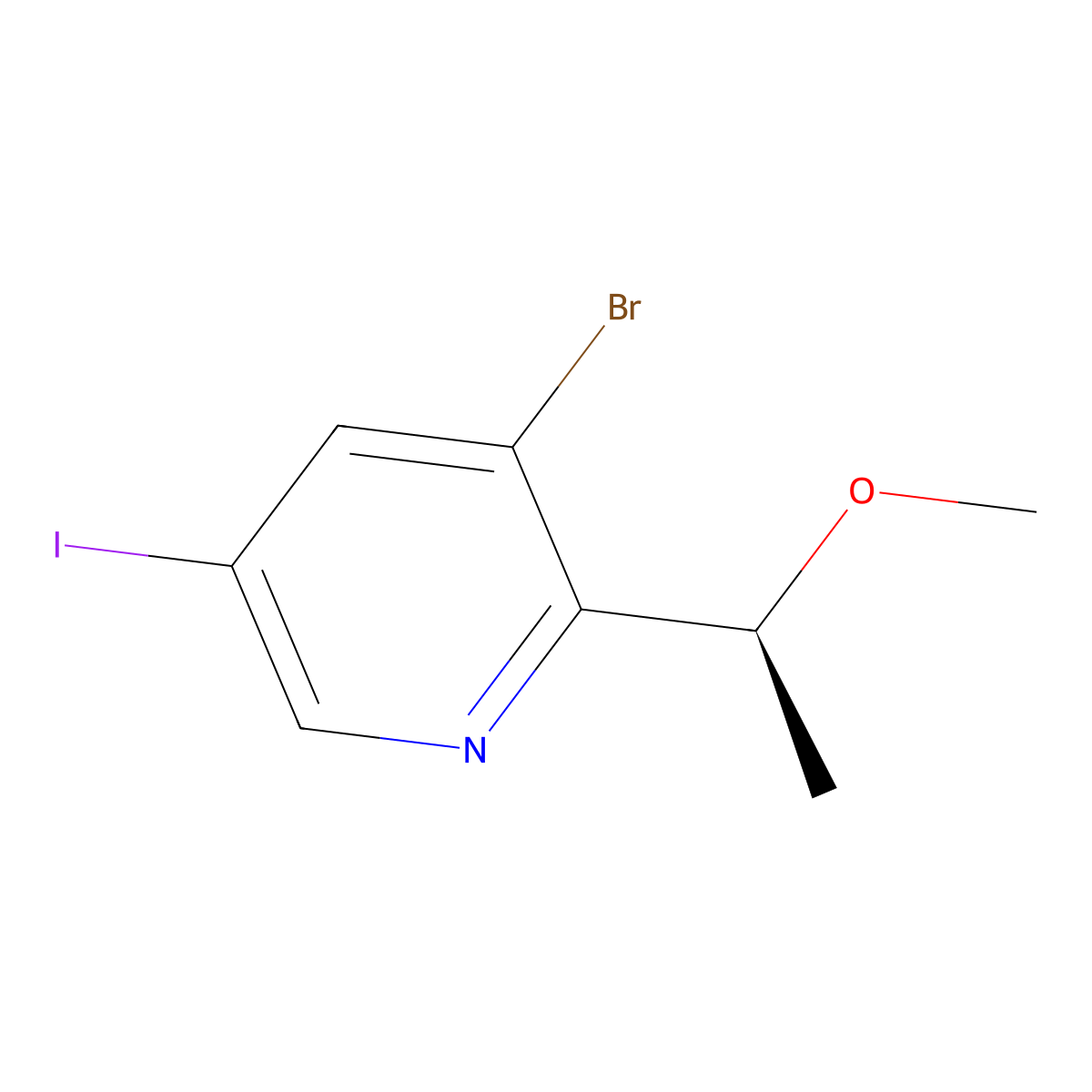 3-bromo-5-iodo-2-[(1S)-1-methoxyethyl]pyridine molecular structure, CAS 2641451-76-3