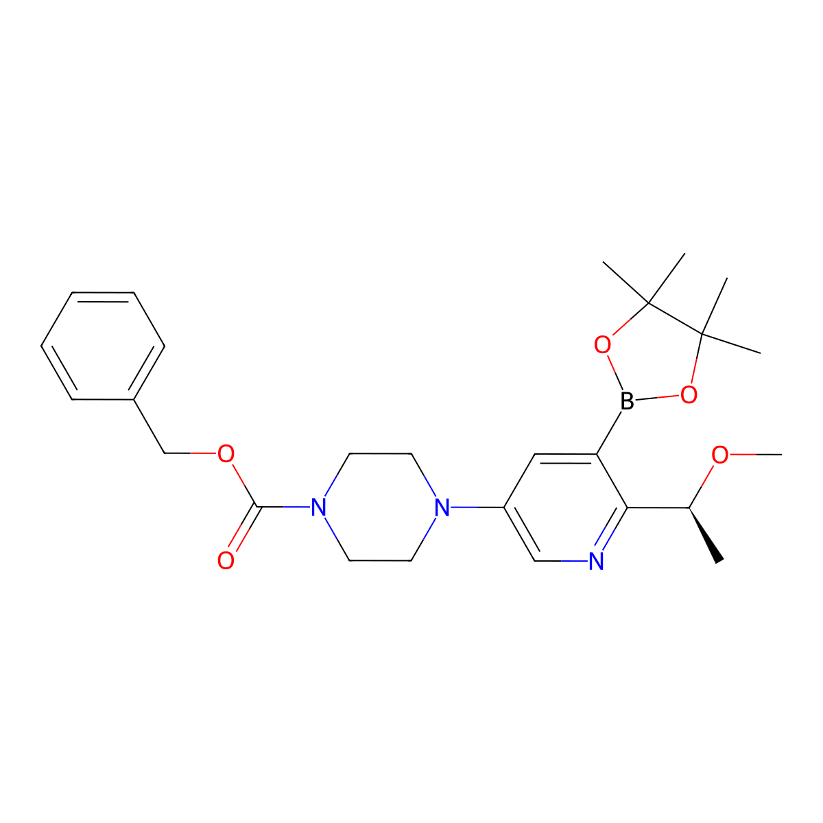 Benzyl (S)-4-[6-(1-methoxyethyl)-5-(4,4,5,5-tetramethyl-1,3,2-dioxaborolan-2-yl)pyridin-3-yl]piperazine-1-carboxylate molecular structure, CAS 2641451-79-6