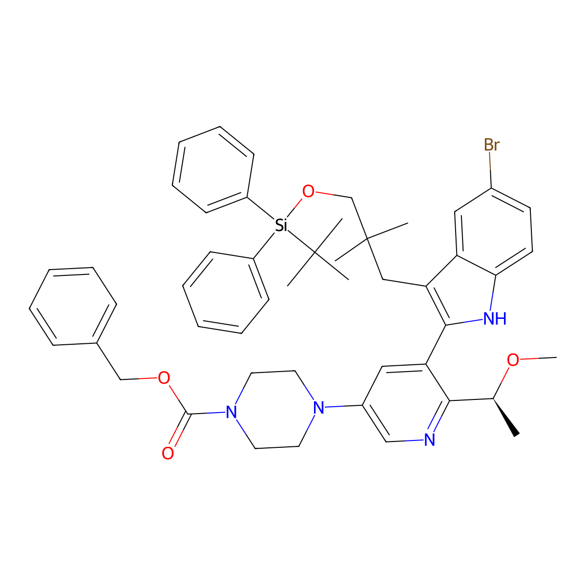 Benzyl (S)-4-[5-[5-bromo-3-[3-[(tert-butyldiphenylsilyl)oxy]-2,2-dimethylpropyl]-1H-indol-2-yl]-6-(1-methoxyethyl)pyridin-3-yl]piperazine-1-carboxylate molecular structure, CAS 2641451-80-9