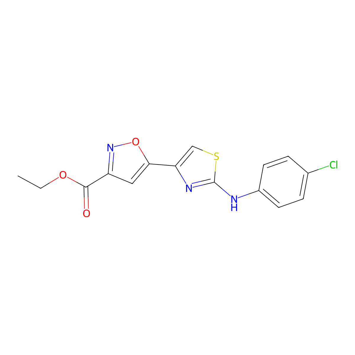 Ethyl 5-[2-(4-chloroanilino)-1,3-thiazol-4-yl]-1,2-oxazole-3-carboxylate molecular structure, CAS 264148-88-1