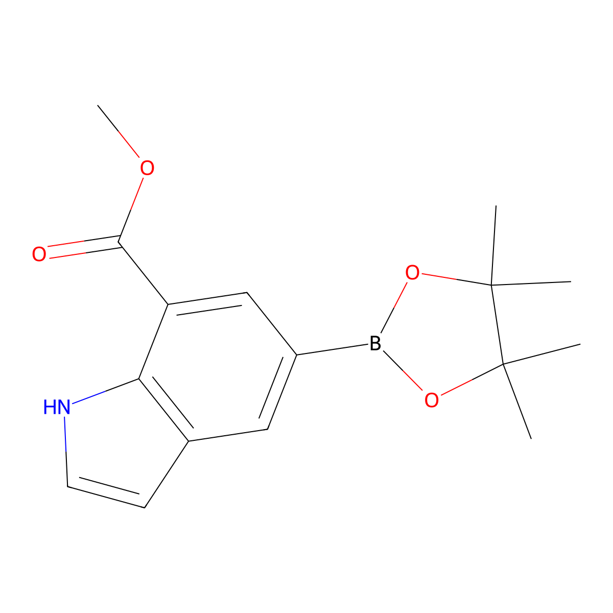 Methyl 5-(4,4,5,5-tetramethyl-1,3,2-dioxaborolan-2-YL)-1H-indole-7-carboxylate molecular structure, CAS 2641485-15-4