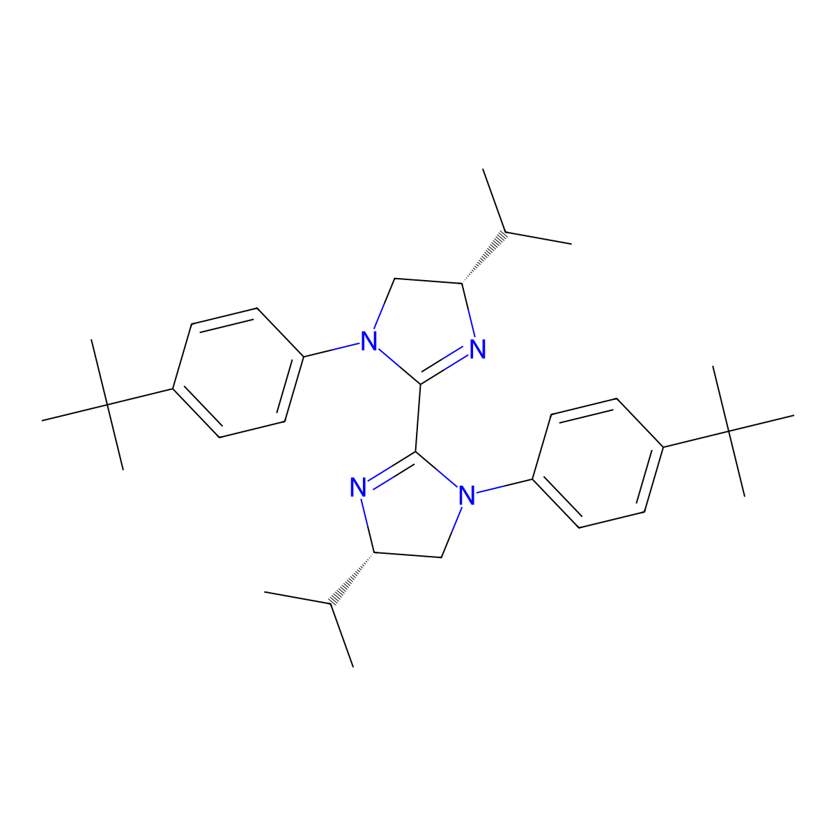 (4S,4'S)-1,1'-Bis(4-(tert-butyl)phenyl)-4,4'-diisopropyl-4,4',5,5'-tetrahydro-1H,1'H-2,2'-biimidazole molecular structure, CAS 2641594-78-5