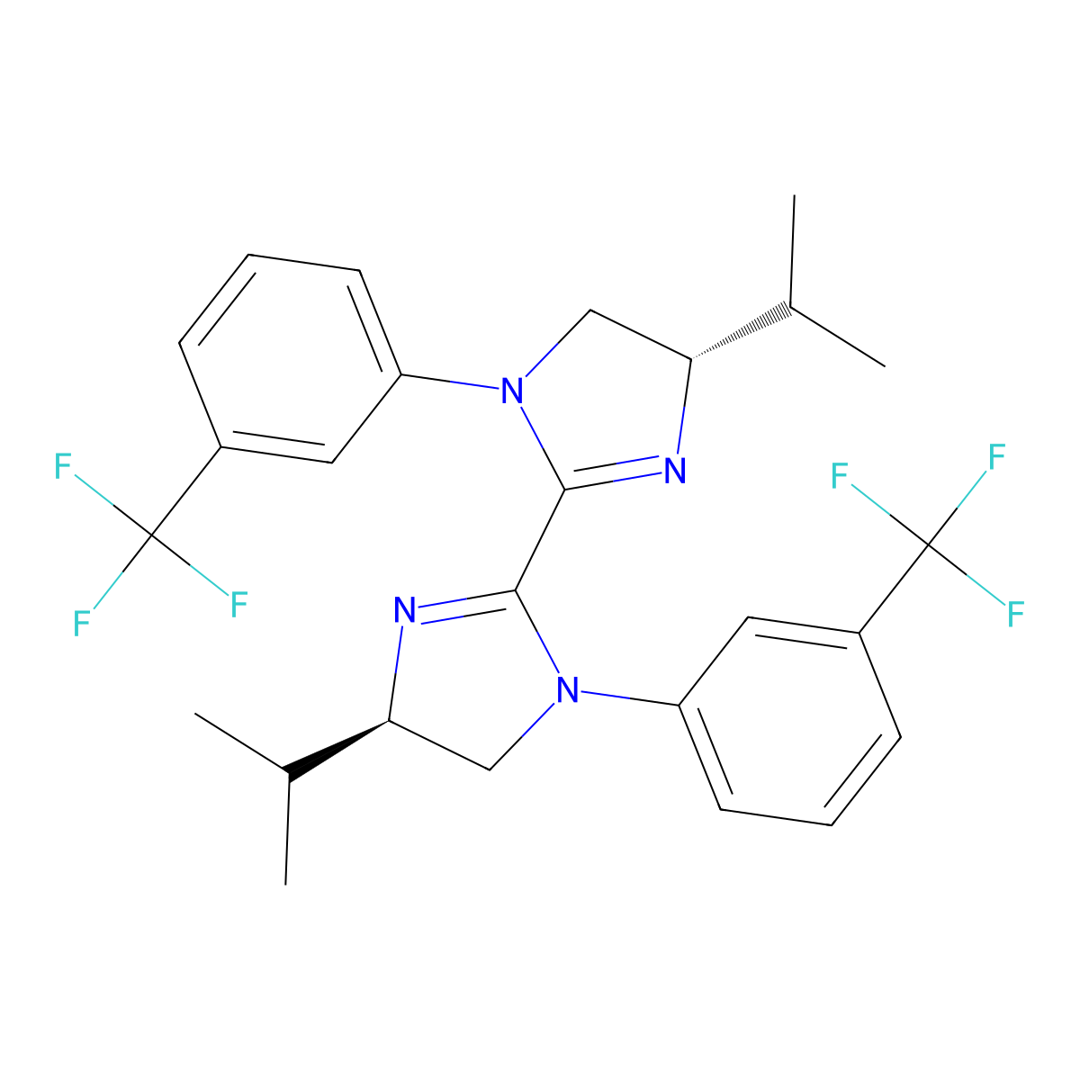 (4R)-4-propan-2-yl-2-[(4S)-4-propan-2-yl-1-[3-(trifluoromethyl)phenyl]-4,5-dihydroimidazol-2-yl]-1-[3-(trifluoromethyl)phenyl]-4,5-dihydroimidazole molecular structure, CAS 2641594-79-6