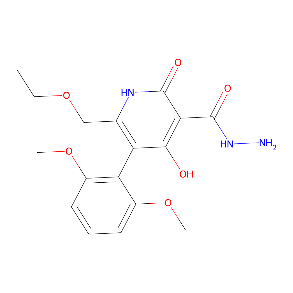 5-(2,6-Dimethoxyphenyl)-6-(ethoxymethyl)-2,4-dihydroxypyridine-3-carbohydrazide molecular structure, CAS 2641701-74-6