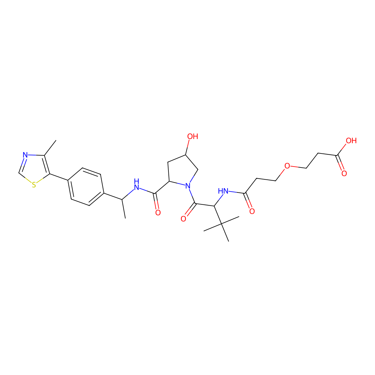 3-[3-[[(1R)-1-[(2R,4S)-4-hydroxy-2-[[(1R)-1-[4-(4-methylthiazol-5-yl)phenyl]ethyl]carbamoyl]pyrrolidine-1-carbonyl]-2,2-dimethyl-propyl]amino]-3-oxo-propoxy]propanoic acid molecular structure, CAS 2641804-32-0