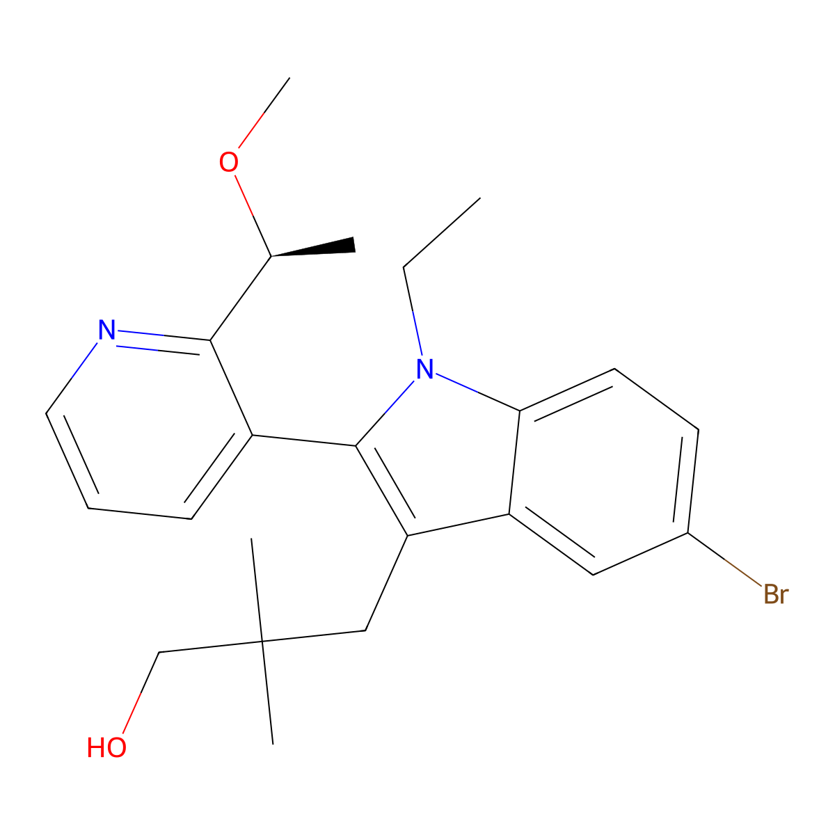 (S)-3-(5-Bromo-1-ethyl-2-(2-(1-methoxyethyl)pyridin-3-yl)-1H-indol-3-yl)-2,2-dimethylpropan-1-ol molecular structure, CAS 2641820-94-0