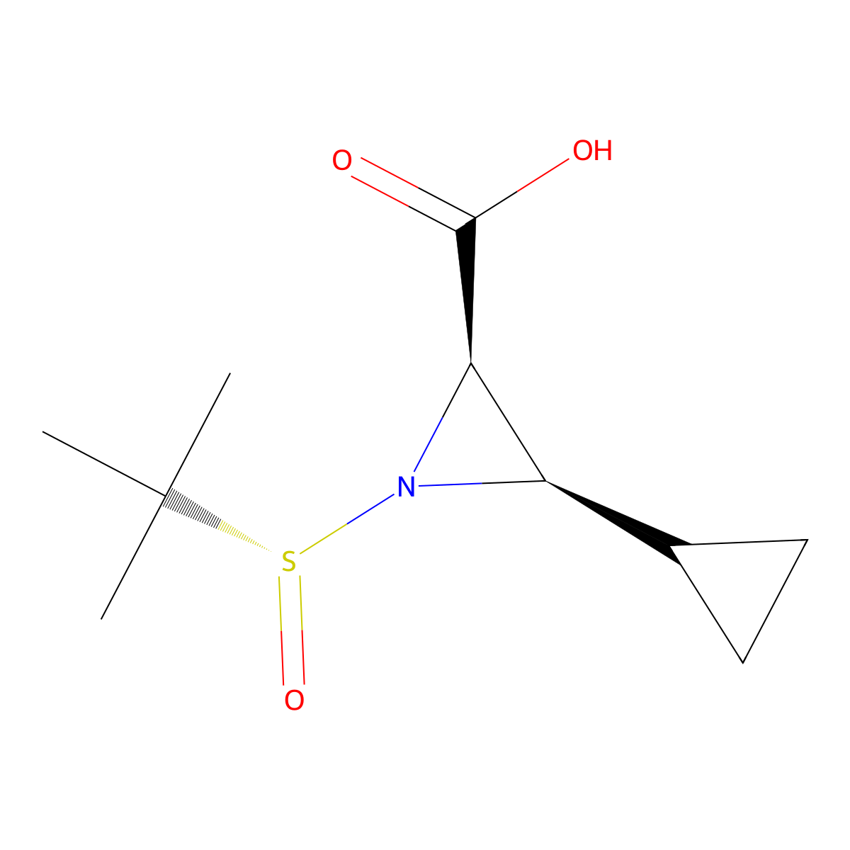 (2R,3R)-1-((R)-tert-butylsulfinyl)-3-cyclopropylaziridine-2-carboxylic acid molecular structure, CAS 2641822-97-9