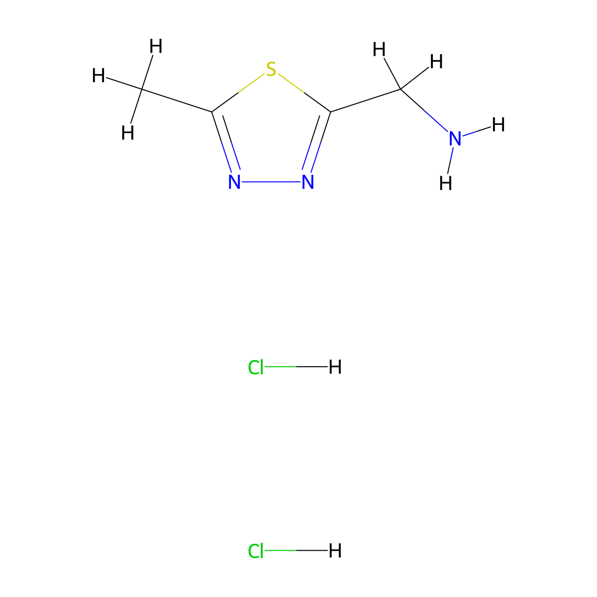 (5-Methyl-1,3,4-thiadiazol-2-YL)methanamine 2hcl molecular structure, CAS 2641897-19-8