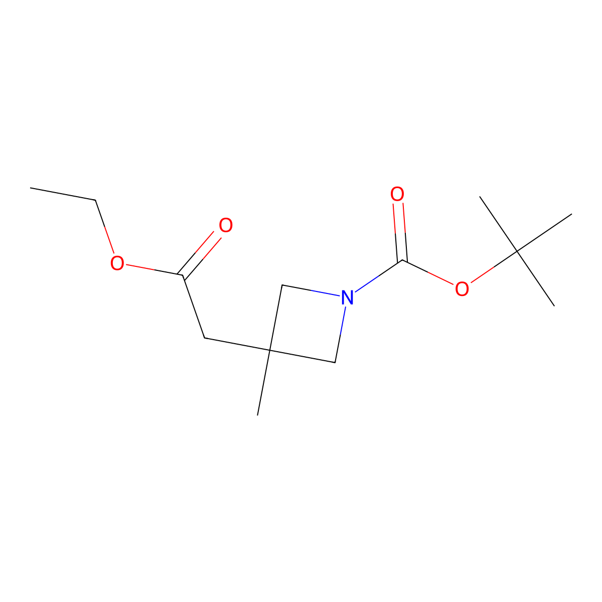 Tert-butyl 3-(2-ethoxy-2-oxo-ethyl)-3-methyl-azetidine-1-carboxylate molecular structure, CAS 2641906-15-0