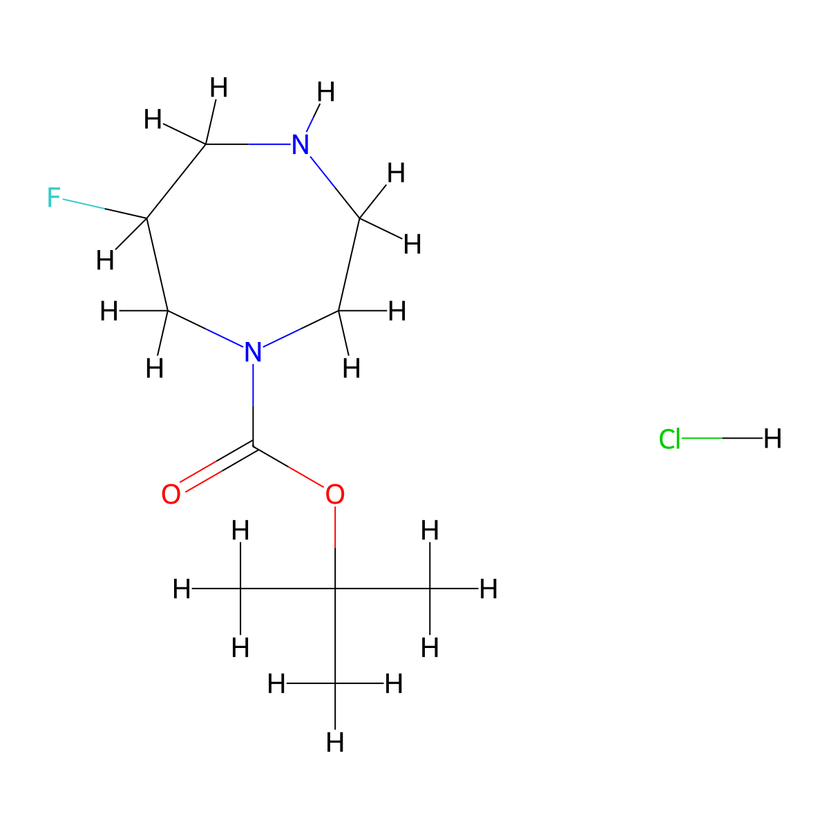 6-Fluoro-[1,4]diazepane-1-carboxylic acid tert-butyl ester hydrochloride molecular structure, CAS 2641915-81-1
