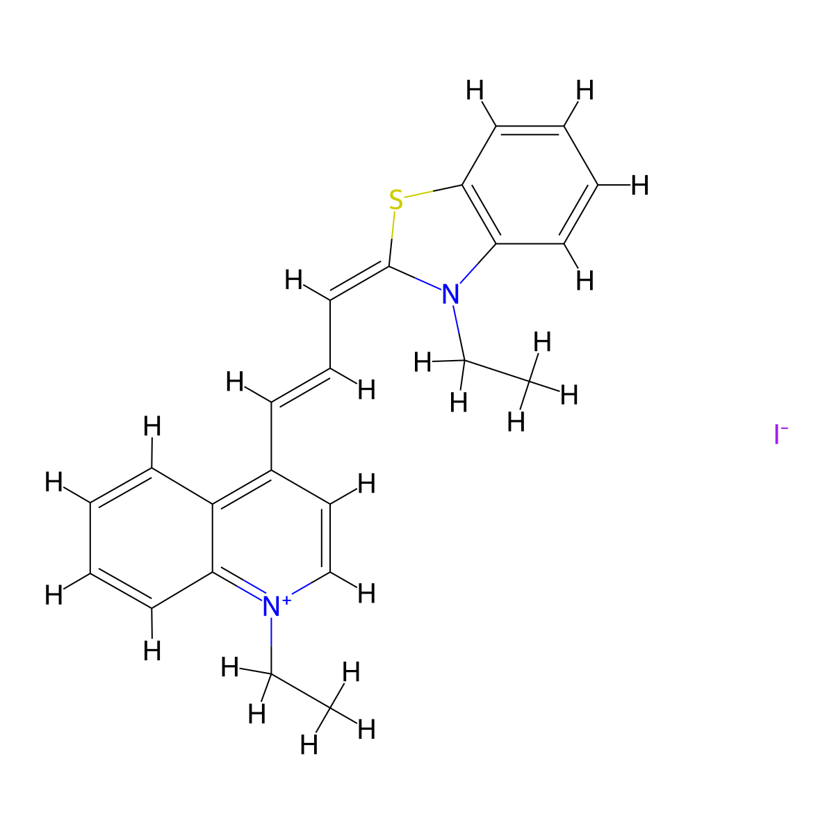 1-Ethyl-4-(3-(3-ethyl-3H-benzothiazol-2-ylidene)prop-1-enyl)quinolinium iodide molecular structure, CAS 2642-25-3