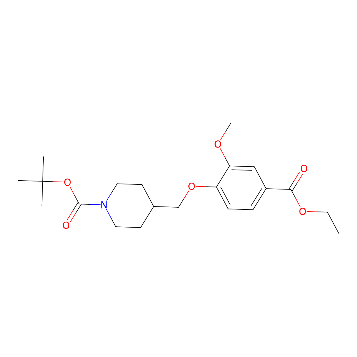 tert-Butyl 4-((4-(ethoxycarbonyl)-2-methoxyphenoxy)methyl)piperidine-1-carboxylate molecular structure, CAS 264208-58-4