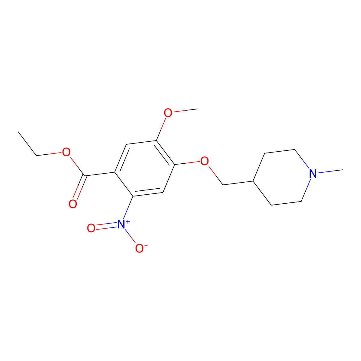 Ethyl 5-methoxy-4-((1-methylpiperidin-4-yl)methoxy)-2-nitrobenzoate molecular structure, CAS 264208-63-1