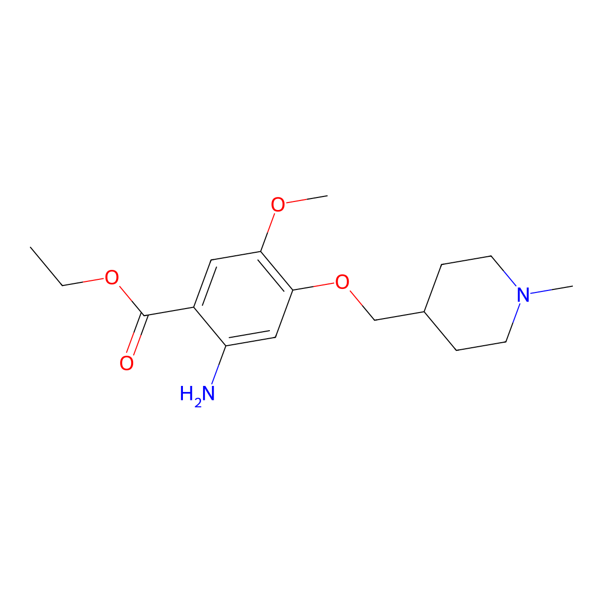Ethyl 2-amino-5-methoxy-4-((1-methylpiperidin-4-yl)methoxy)benzoate molecular structure, CAS 264208-66-4