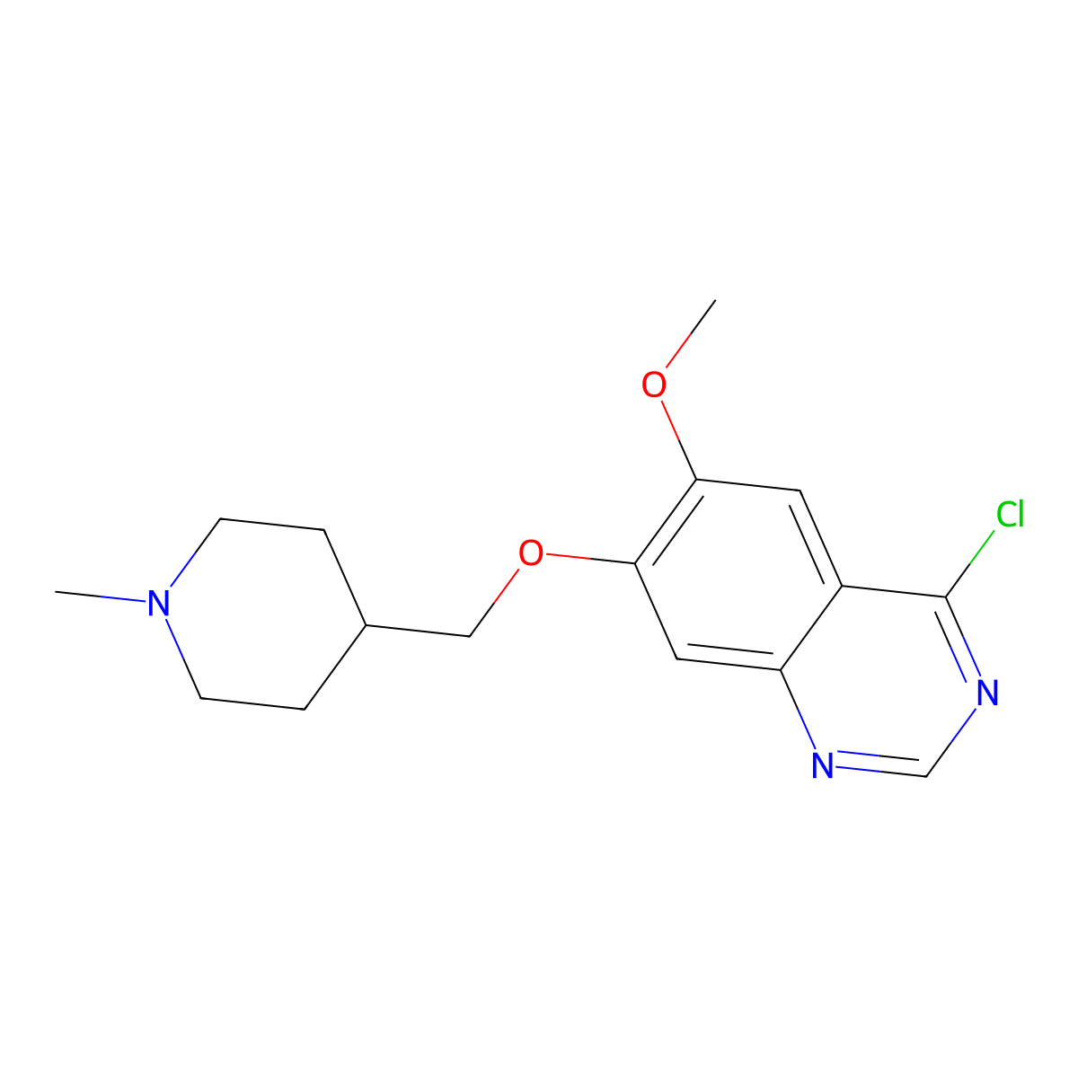 4-Chloro-6-methoxy-7-((1-methylpiperidin-4-yl)methoxy)quinazoline molecular structure, CAS 264208-72-2