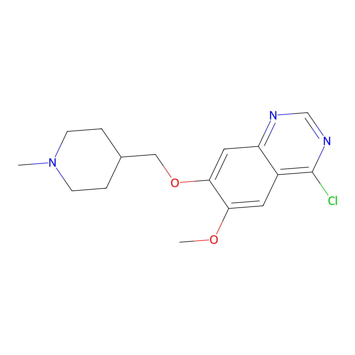 4-Chloro-6-methoxy-7-((1-methylpiperidin-4-yl)methoxy)quinazoline molecular structure, CAS 264208-72-2