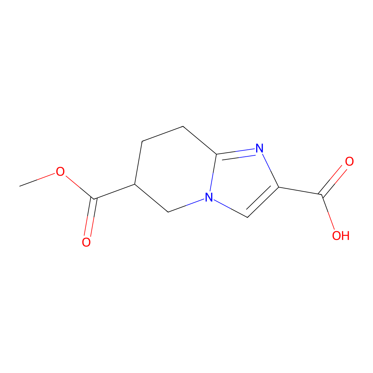 6-(methoxycarbonyl)-5H,6H,7H,8H-imidazo[1,2-a]pyridine-2-carboxylic acid molecular structure, CAS 2642221-81-4