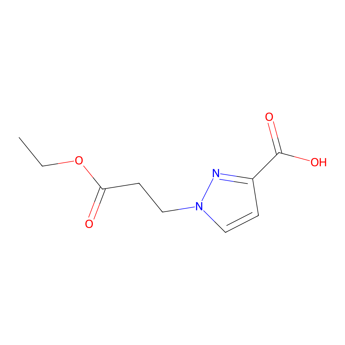 1-(3-Ethoxy-3-oxo-propyl)pyrazole-3-carboxylic acid molecular structure, CAS 2642222-62-4