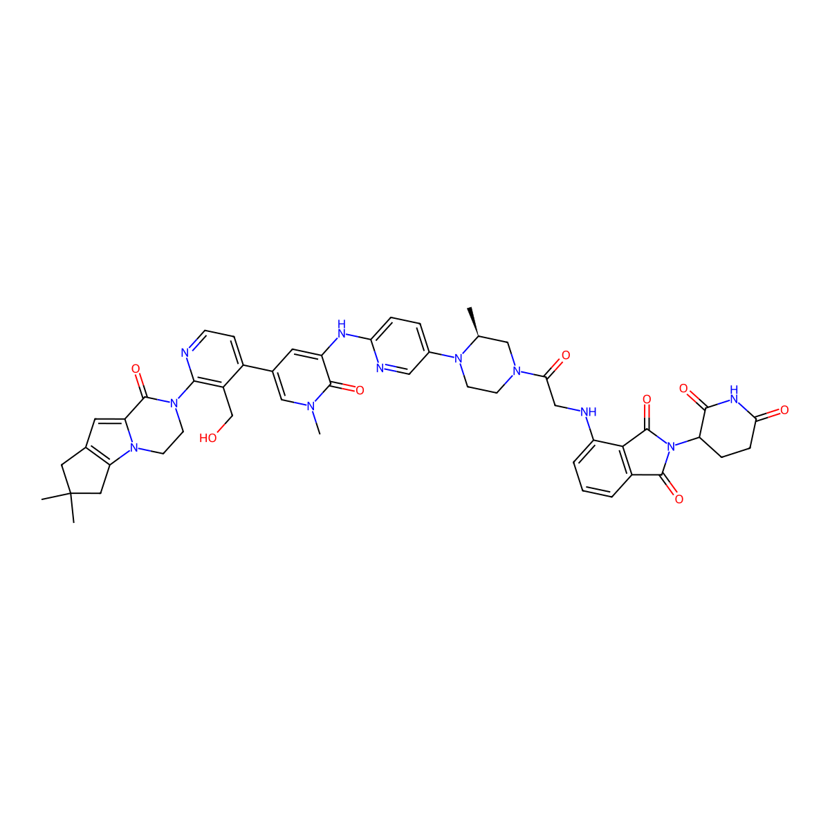 4-[[2-[(3S)-4-[6-[[5-[2-(4,4-dimethyl-9-oxo-1,10-diazatricyclo[6.4.0.02,6]dodeca-2(6),7-dien-10-yl)-3-(hydroxymethyl)-4-pyridinyl]-1-methyl-2-oxo-3-pyridinyl]amino]-3-pyridinyl]-3-methylpiperazin-1-yl]-2-oxoethyl]amino]-2-(2,6-dioxopiperidin-3-yl)isoindole-1,3-dione molecular structure, CAS 2642231-19-2