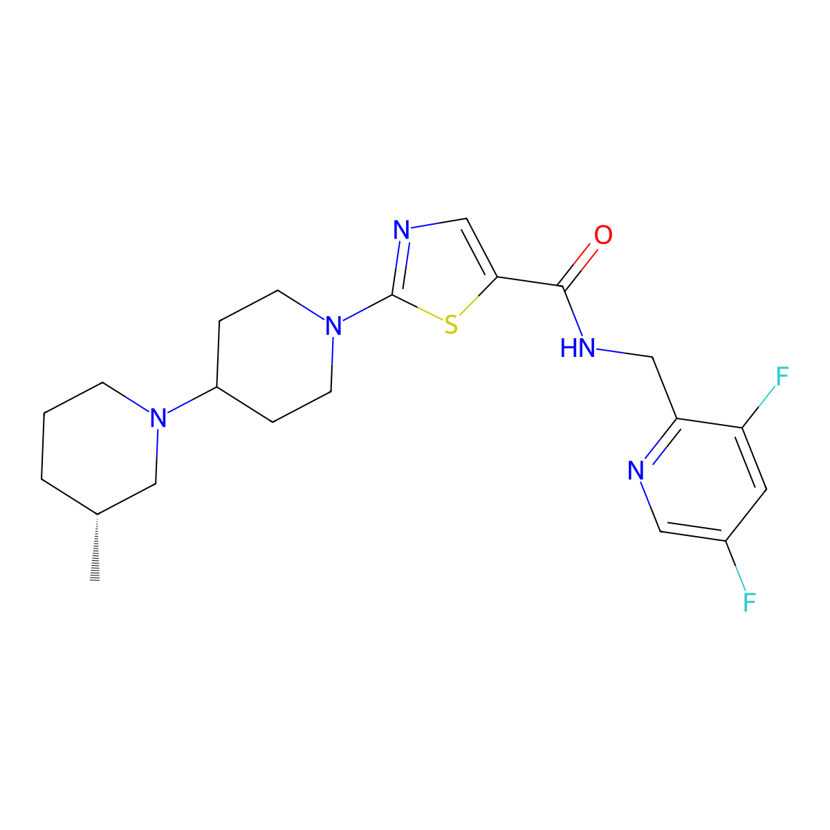 N-[(3,5-difluoro-2-pyridinyl)methyl]-2-[4-[(3R)-3-methylpiperidin-1-yl]piperidin-1-yl]-1,3-thiazole-5-carboxamide molecular structure, CAS 2642235-06-9