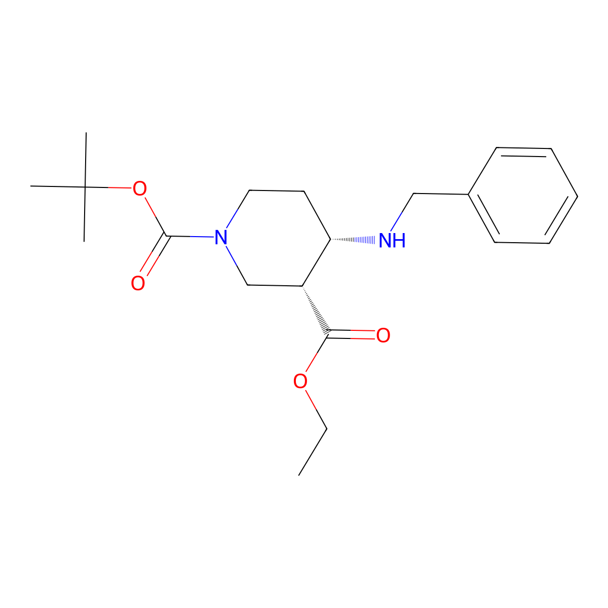 rac-1-tert-butyl 3-ethyl (3R,4S)-4-(benzylamino)piperidine-1,3-dicarboxylate molecular structure, CAS 264229-33-6