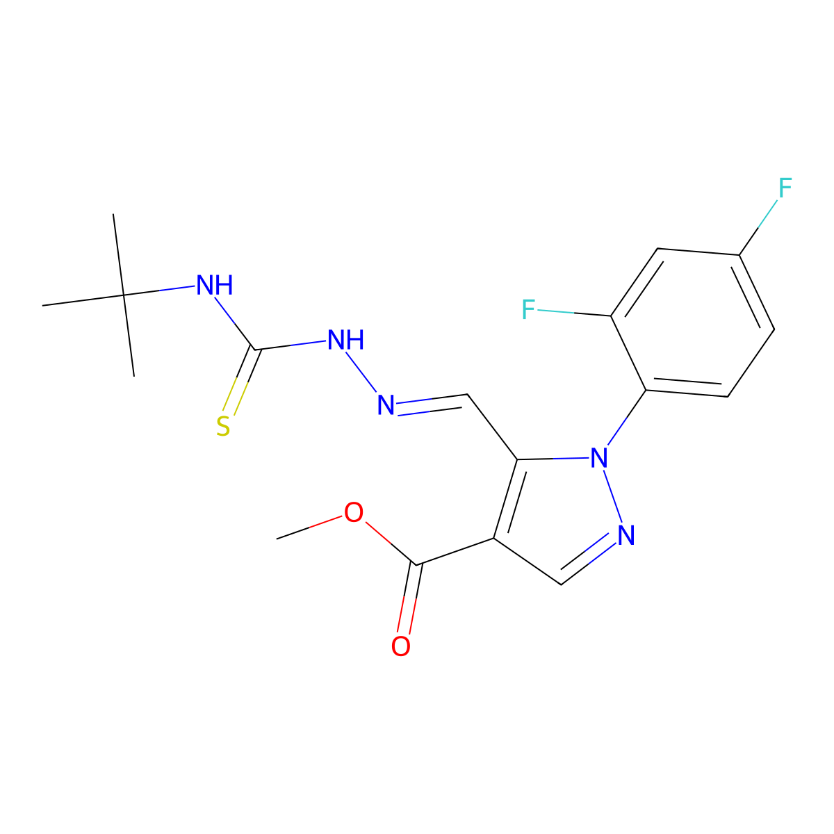 Methyl 1-(2,4-Difluoro-phenyl)-5-((4-tert-butyl-thiosemicarbazono)methyl)-1H-pyrazole-4-carboxylate molecular structure, CAS 264233-05-8