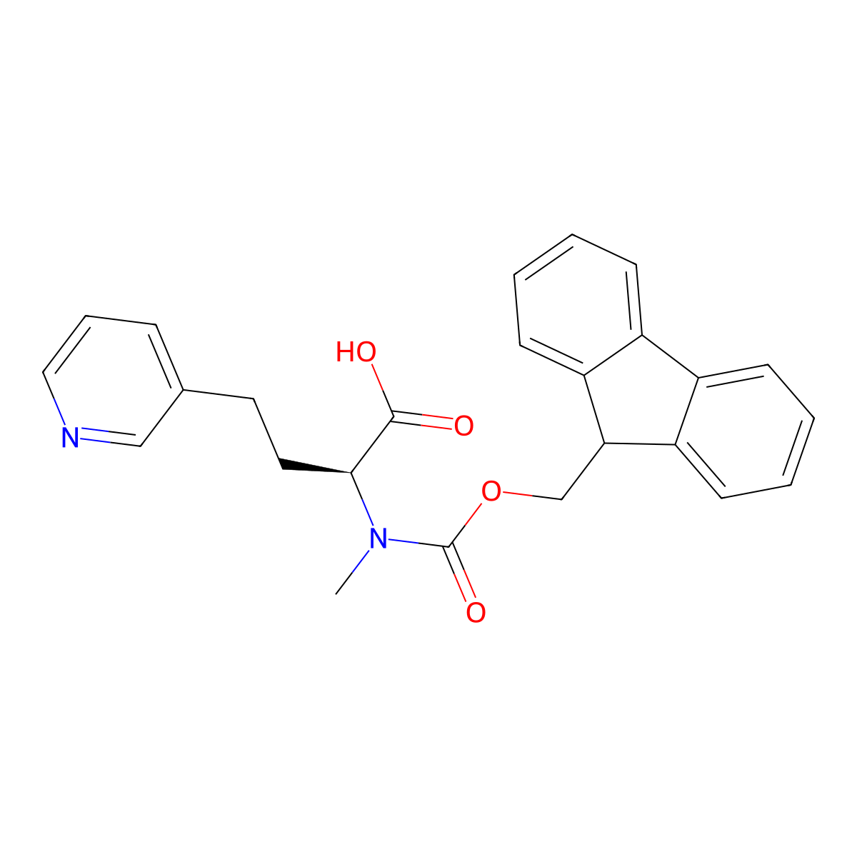 (S)-2-((((9H-fluoren-9-yl)methoxy)carbonyl)(methyl)amino)-4-(pyridin-3-yl)butanoic acid molecular structure, CAS 2642331-40-4