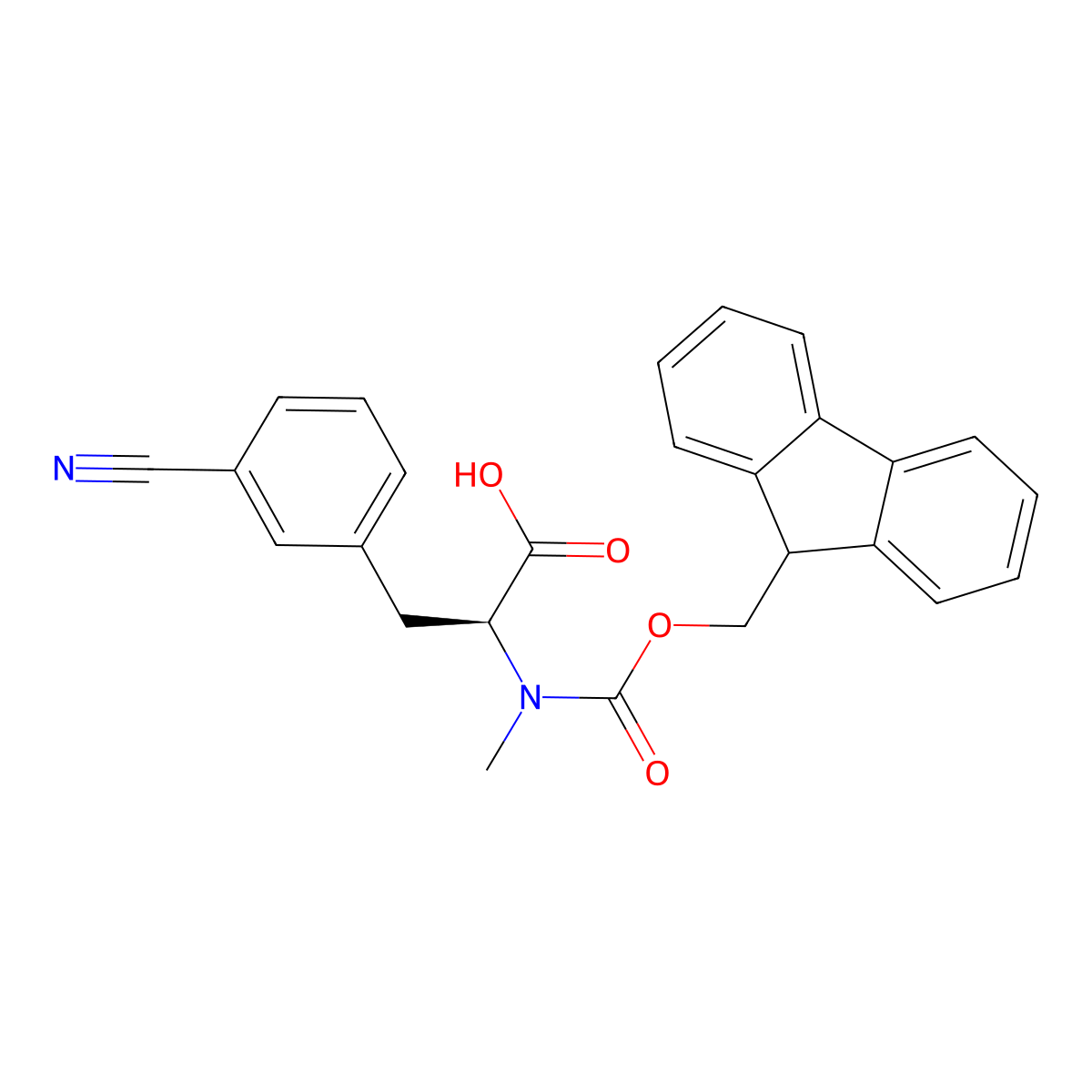 (S)-2-((((9H-Fluoren-9-yl)methoxy)carbonyl)(methyl)amino)-3-(3-cyanophenyl)propanoic acid molecular structure, CAS 2642331-80-2