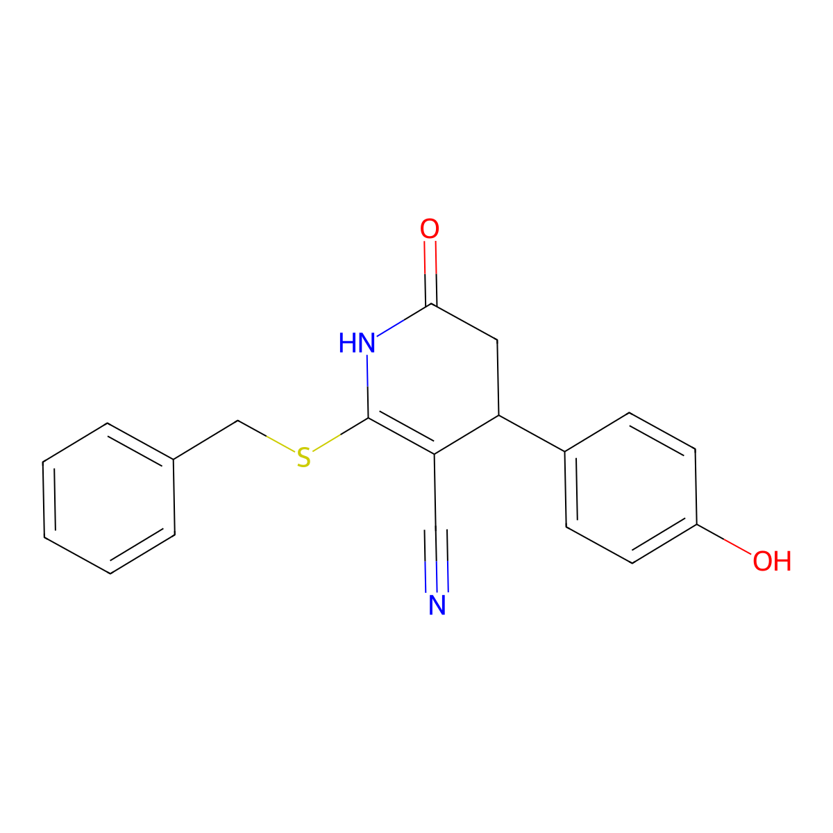 6-benzylsulfanyl-4-(4-hydroxyphenyl)-2-oxo-3,4-dihydro-1H-pyridine-5-carbonitrile molecular structure, CAS 264254-95-7