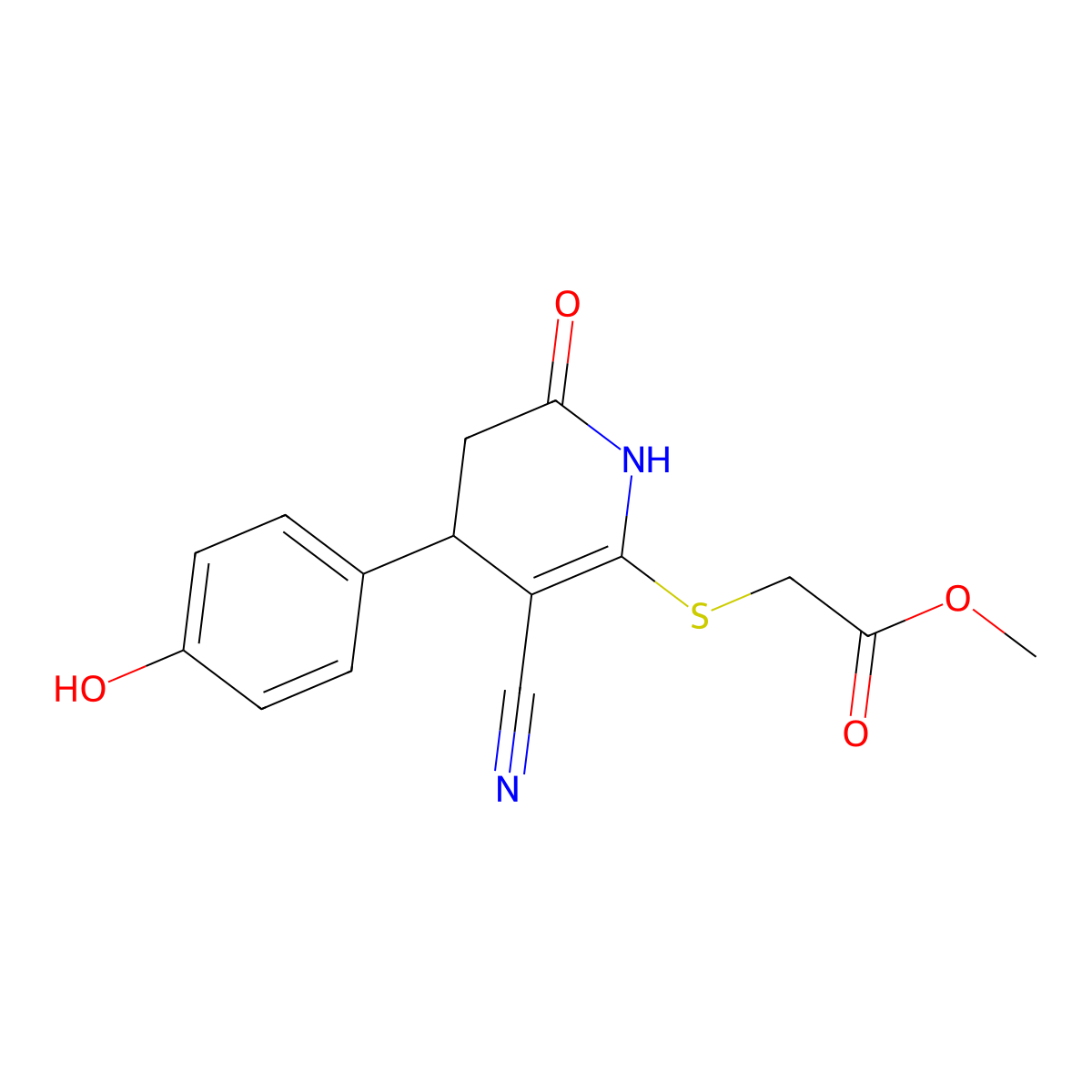 Methyl {[3-cyano-4-(4-hydroxyphenyl)-6-oxo-1,4,5,6-tetrahydropyridin-2-yl]sulfanyl}acetate molecular structure, CAS 264254-96-8
