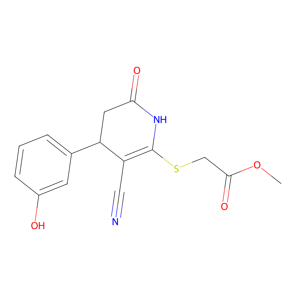 methyl 2-[[5-cyano-4-(3-hydroxyphenyl)-2-oxo-3,4-dihydro-1H-pyridin-6-yl]sulfanyl]acetate molecular structure, CAS 264255-04-1