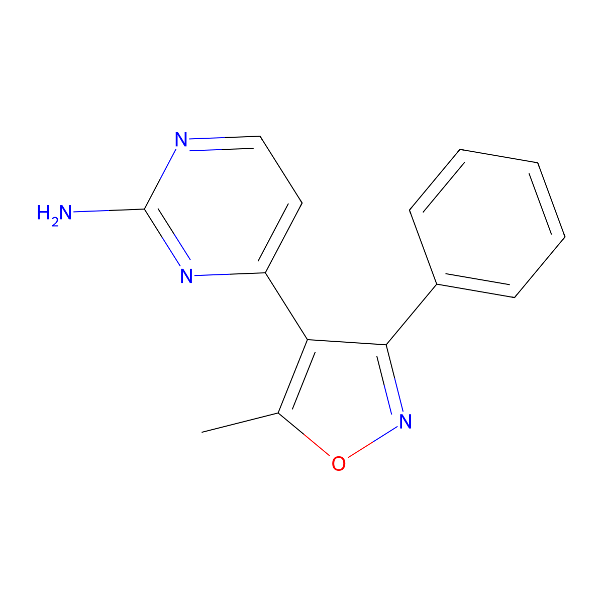 4-(5-Methyl-3-phenylisoxazol-4-yl)pyrimidin-2-amine molecular structure, CAS 264256-23-7
